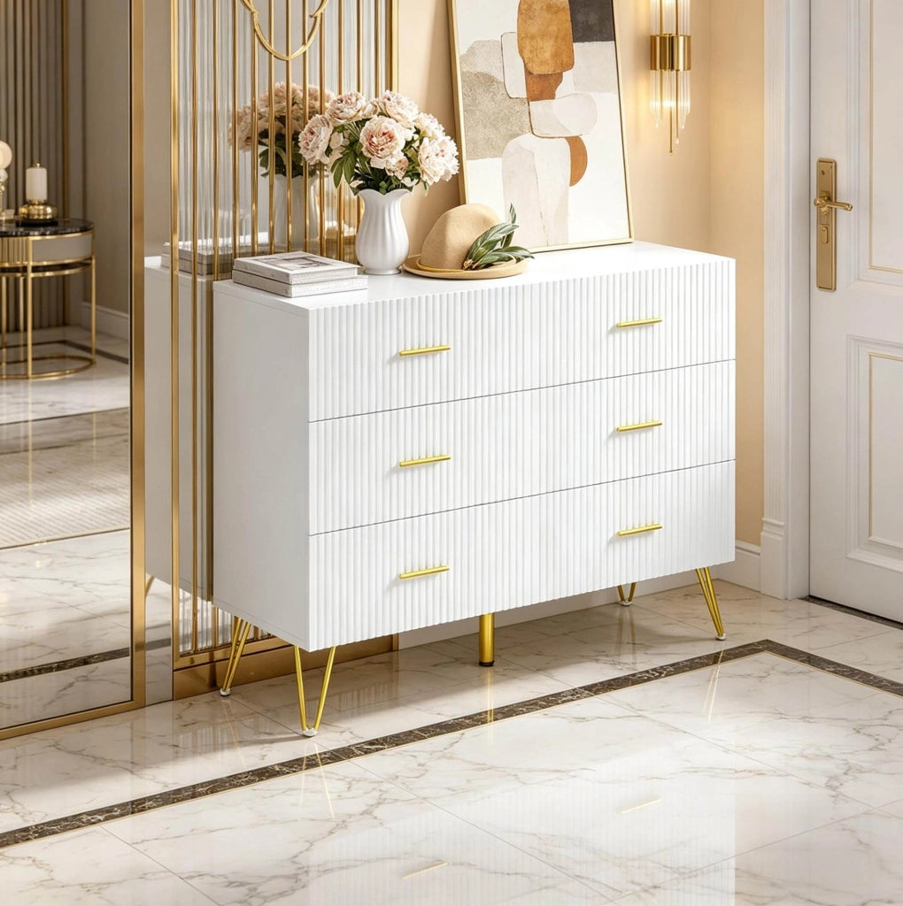 Cassettiera bianca e oro con 6 cassetti 100x40x75 cm