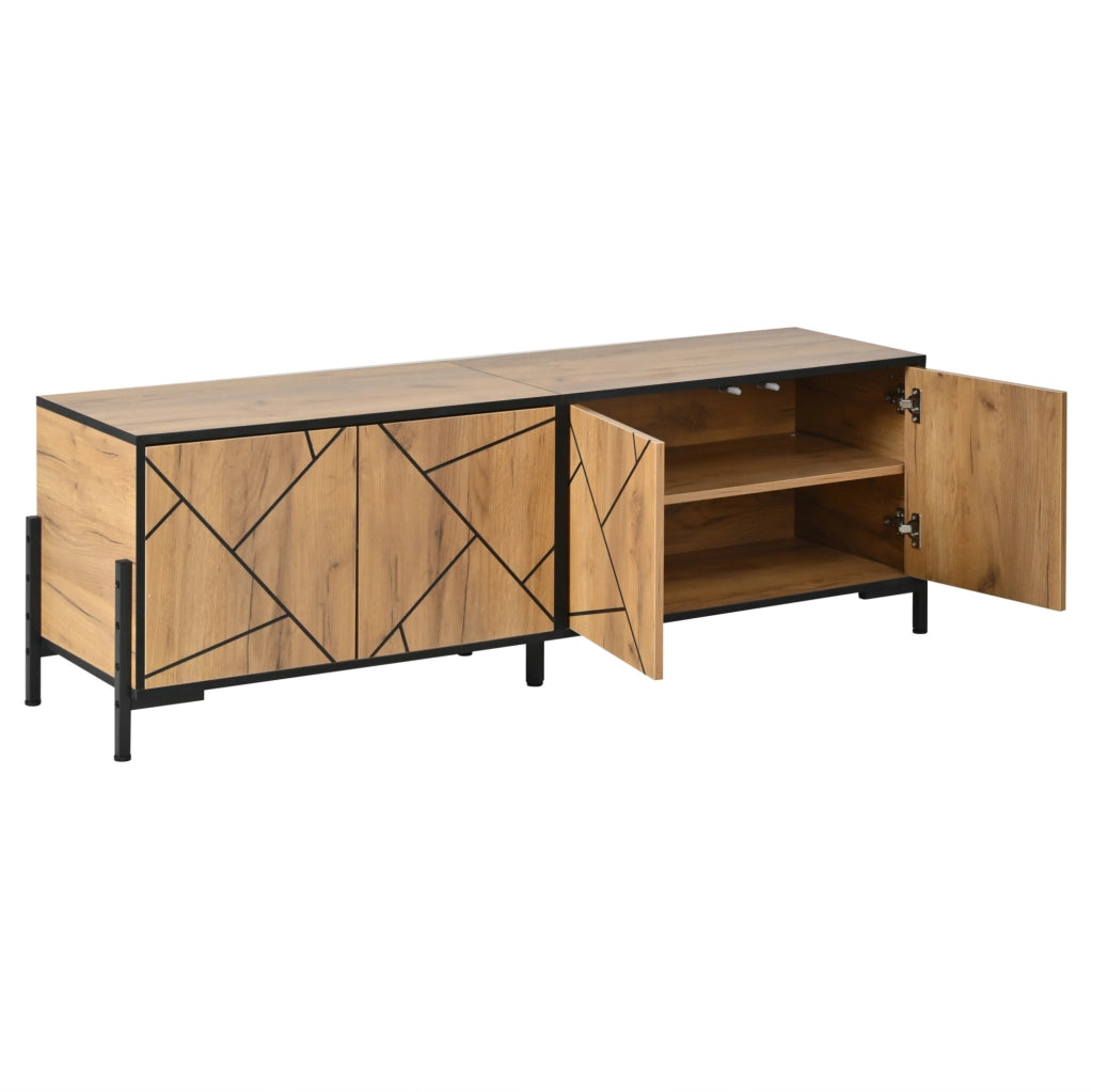Mobile TV 153x40x50 cm con 4 ante e design geometrico in MDF naturale