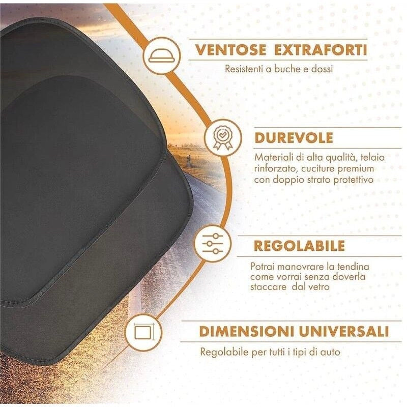 TENDINE 2 PZ PARASOLE PER BAMBINI CON VENTOSE AUTO UNIVERSALI 44X36 CM ELEFANTINO OKX