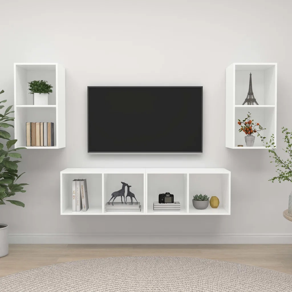 Mobile TV a Parete 4 pz-Set di 4 Mobile TV a Muro Bianco in Truciolato 440551