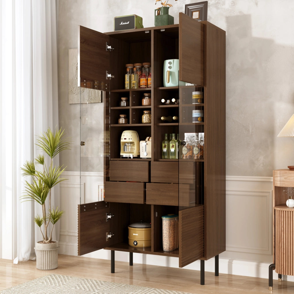 Vetrina con 4 cassetti nascosti e anta in vetro per bagno soggiorno e ufficio in MDF effetto legno, portata 60 kg