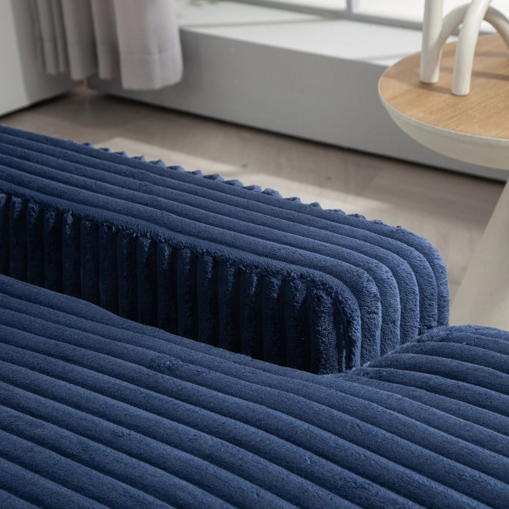 Chaise longue da interno 125x155x63 cm in velluto a coste blu navy con 3 cuscini