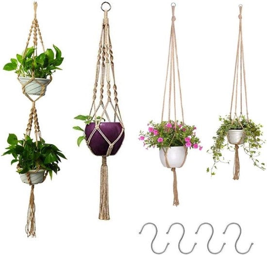 Set di vasi per piante da appendere - 4 vasi per piante in macramé