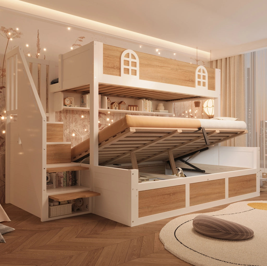 Letto a castello 90x200/140x200 con scala contenitore