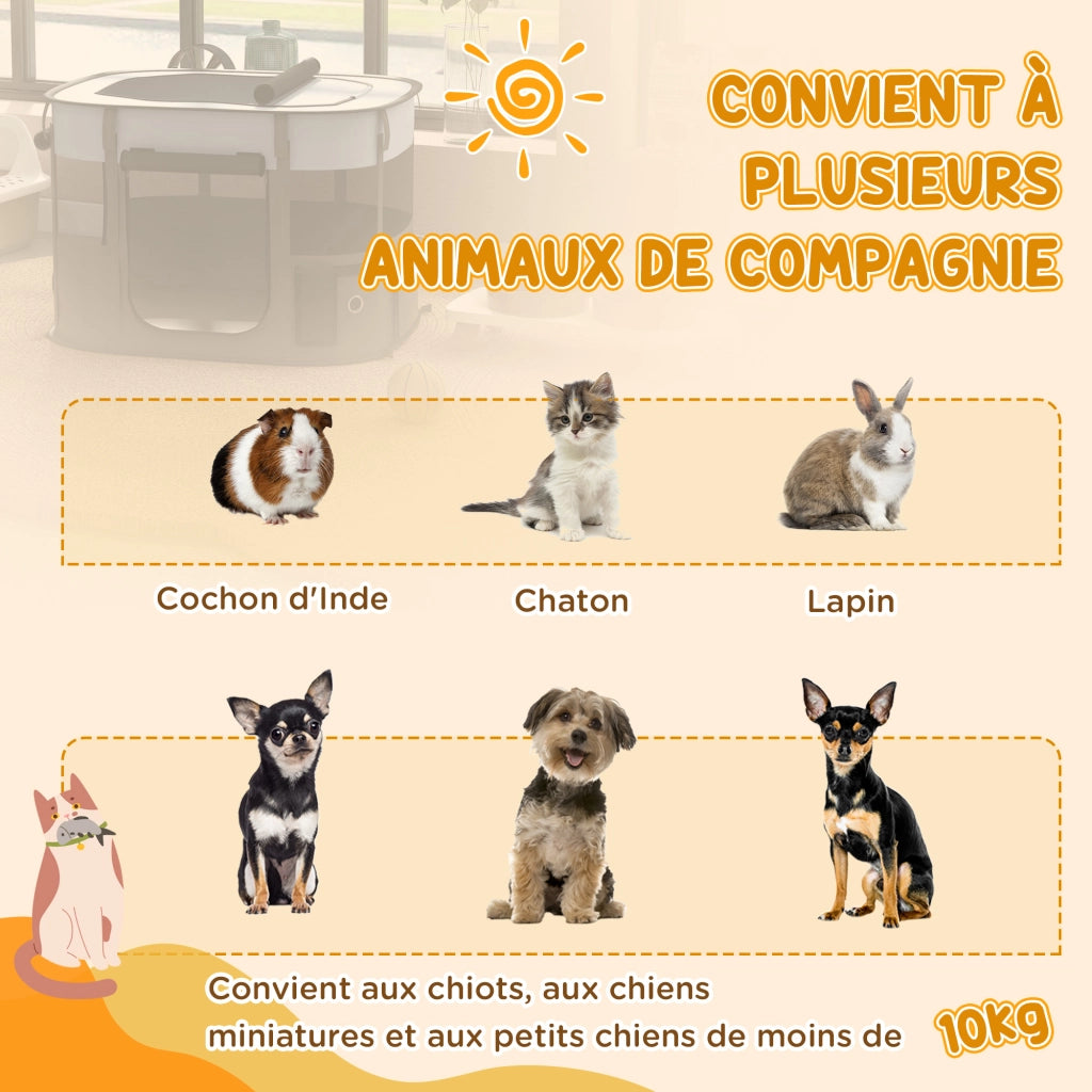 Recinto Pieghevole per Cani Gatti Animali Domestici in Tessuto Oxford con Scomparto ¨C Minimal ¨C 84x64x53 cm Grigio Nero