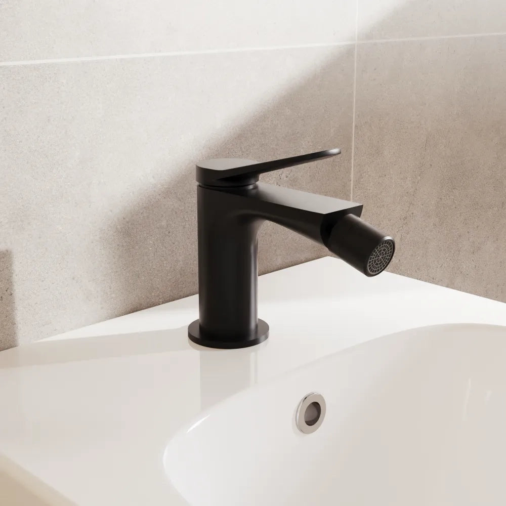 Set miscelatori: lavabo bidet senza scarico e incasso doccia monocomando nero opaco | Anne