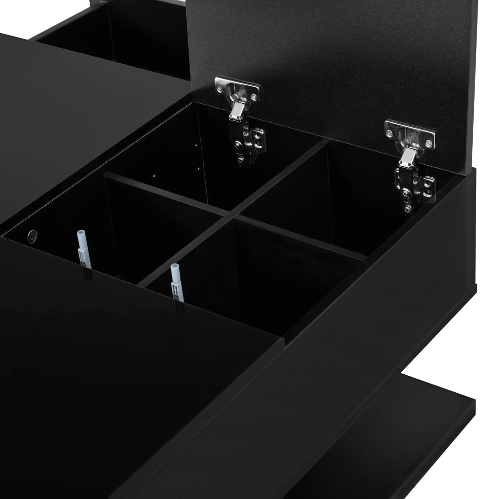 Tavolino basso alzabile con piano a ribalta due cassetti LED con controllo tramite app nero 72 × 72 × 35 cm