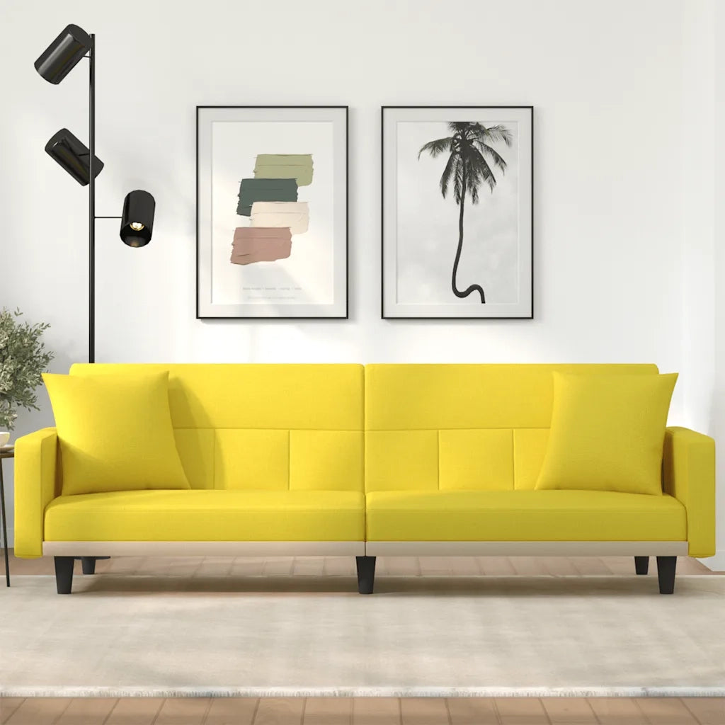 Divano letto | Sof¨¤ letto | Letto singolo con Cuscini Giallo Chiaro in Tessuto