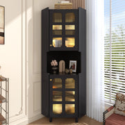 Mobile ad angolo nero con LED e 2 ante; MDF; 63;5 x 157;5 cm
