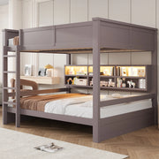 Letto a castello con armadi e LED, 160x200 cm, marrone