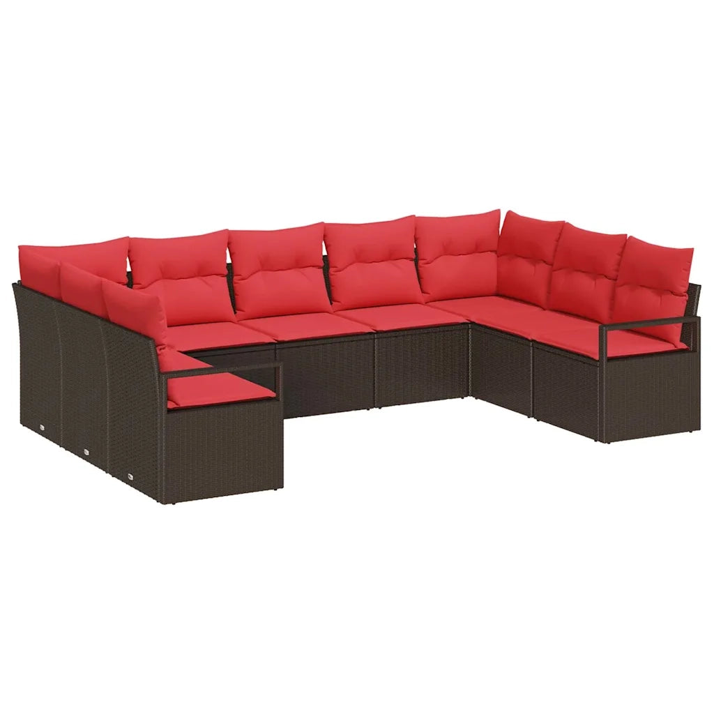 Set Divano da Giardino 9 pcs Marrone e Rosso polyrattan 3355213