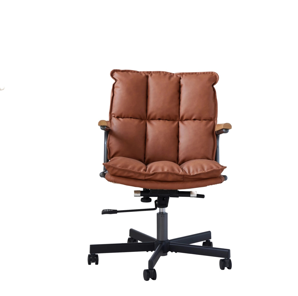 Sedia da ufficio ergonomica regolabile e girevole in pelle; marrone