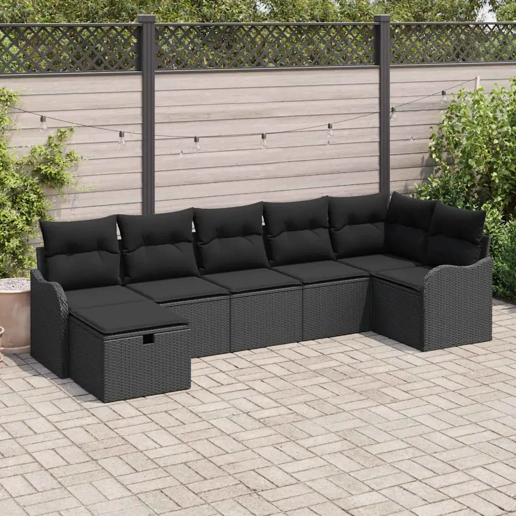 Set di divani con cuscino 7 pcs Nero polyrattan
