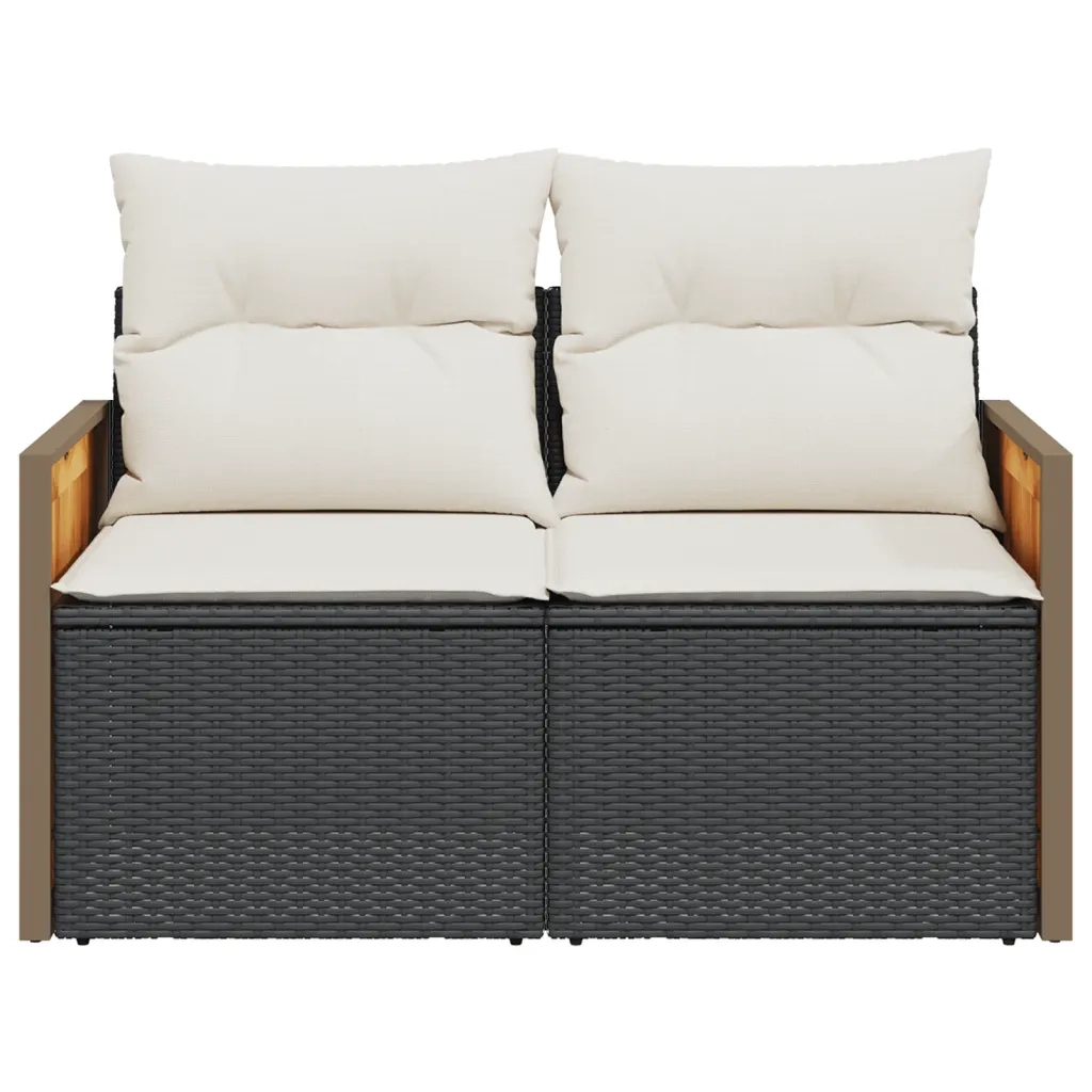 Divano da Giardino con Cuscini a 2 Posti Nero in Polyrattan 366022