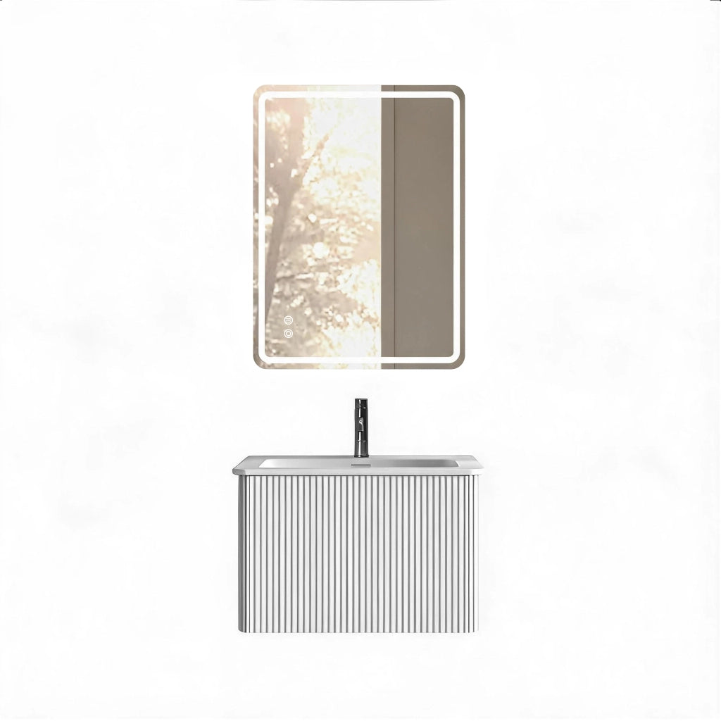 Mobile bagno sospeso con lavabo integrato e specchio LED regolabile MDF bianco