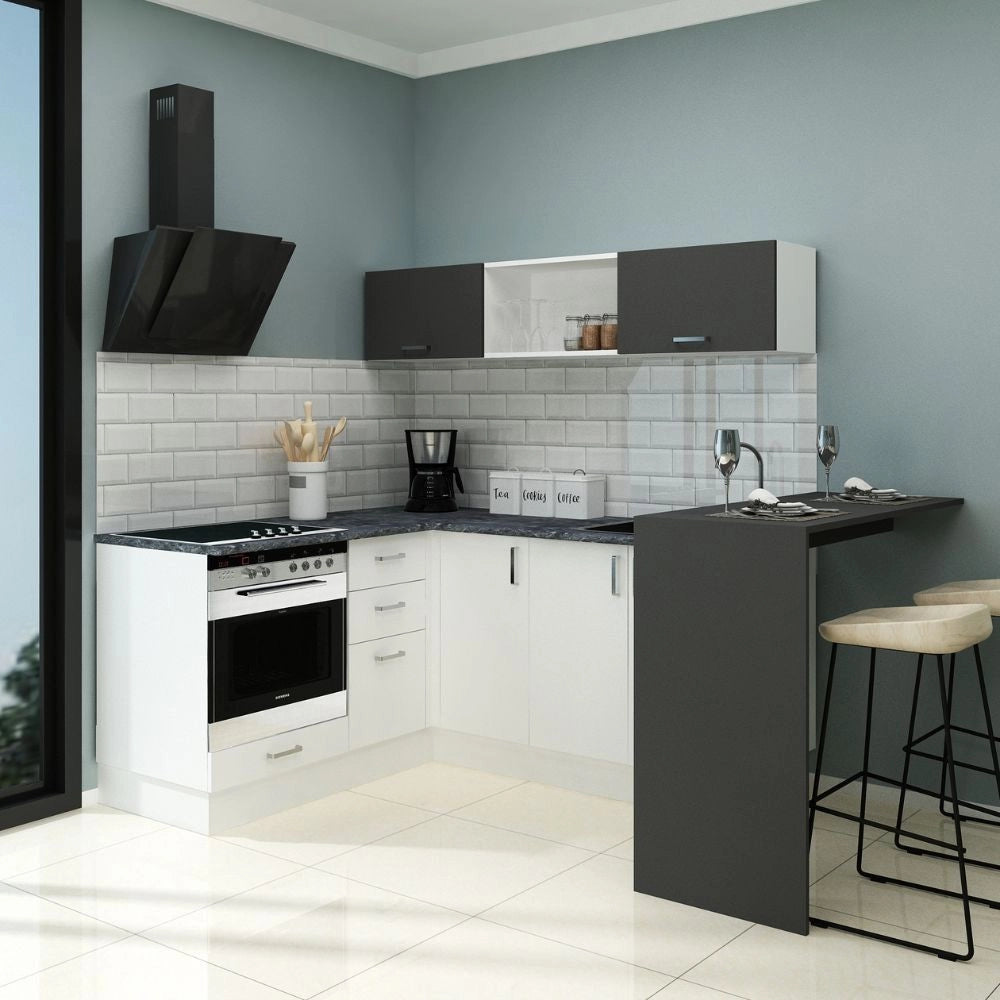 Cucina angolare 180x160 con penisola reversibile colore bianca e nera Matera