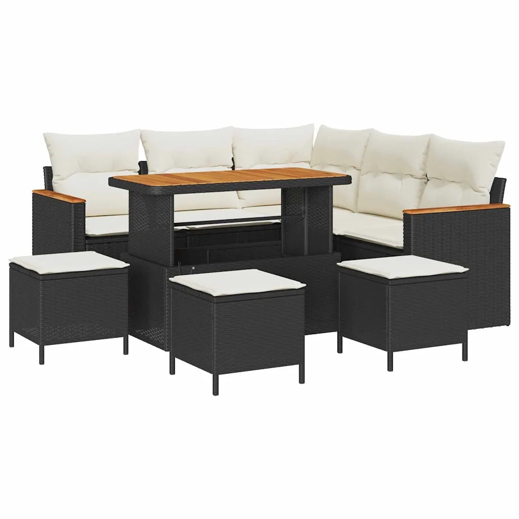 Set Divano da Giardino con cuscino Nero Poly Rattan 3365000