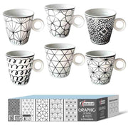 Set 6 Tazze Tazzine in Ceramica Senza Piattini Graphic
