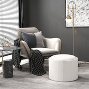 Pouf rotondo ULEVR ?56x42 cm con vano contenitore e coperchio reversibile, effetto lino bianco crema