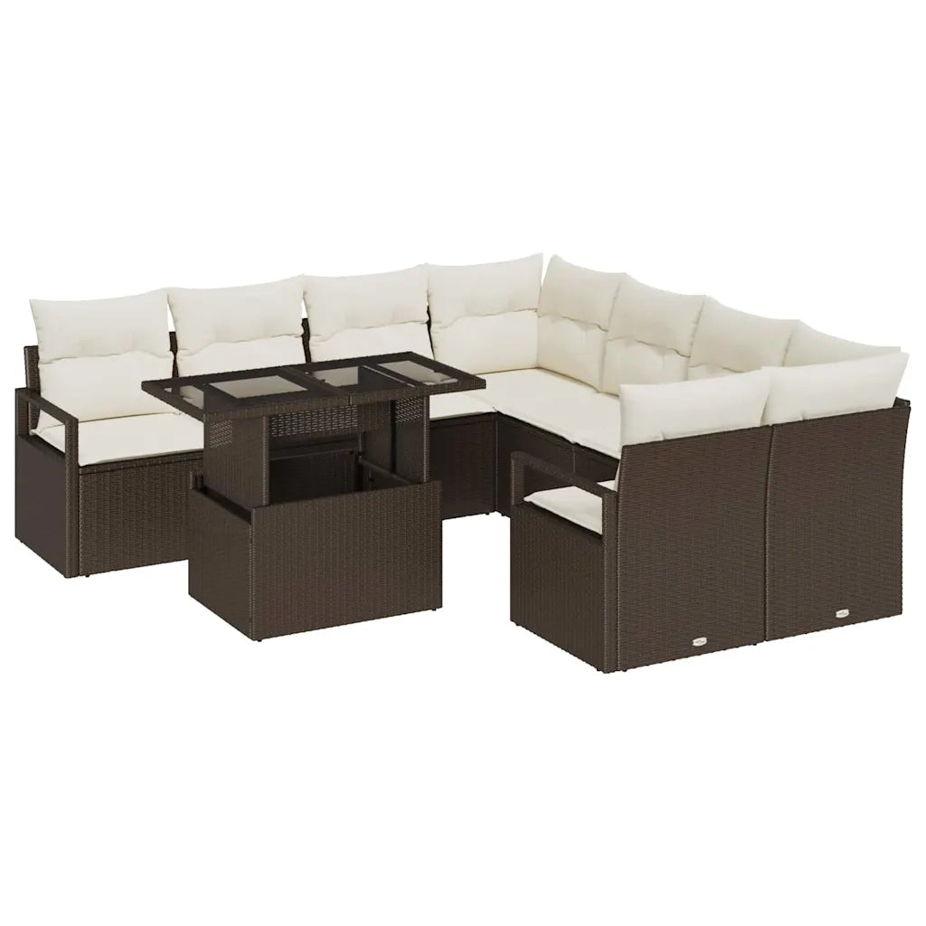 Set Divano da Giardino 9 pcs Marrone e Crema polyrattan