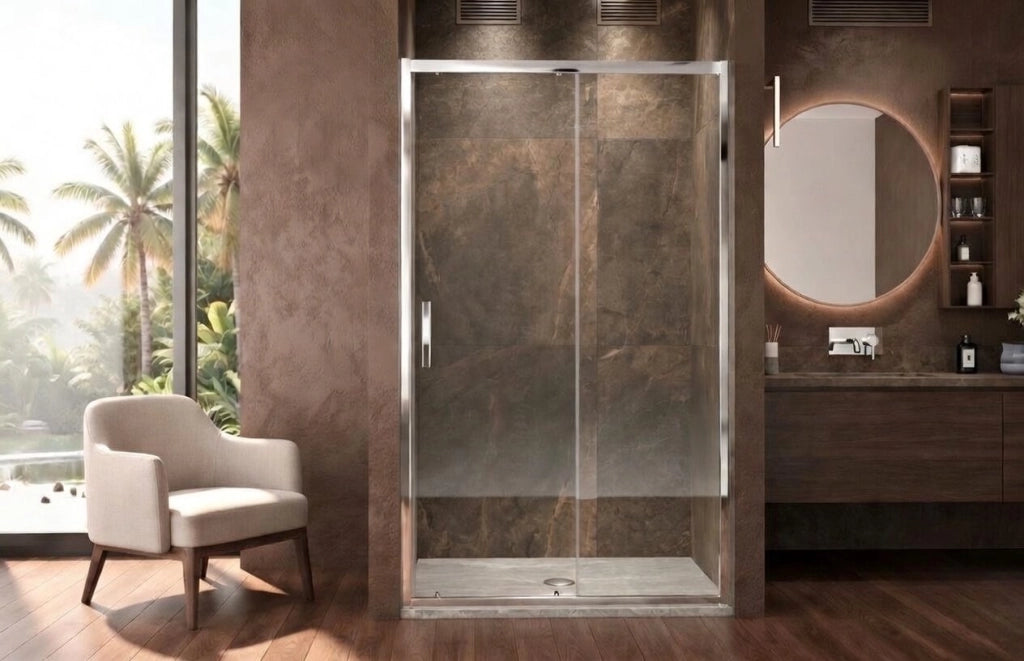 Box doccia a nicchia 140 cm porta scorrevole apertura laterale H190 cm ZEUS - Cromato Lucido