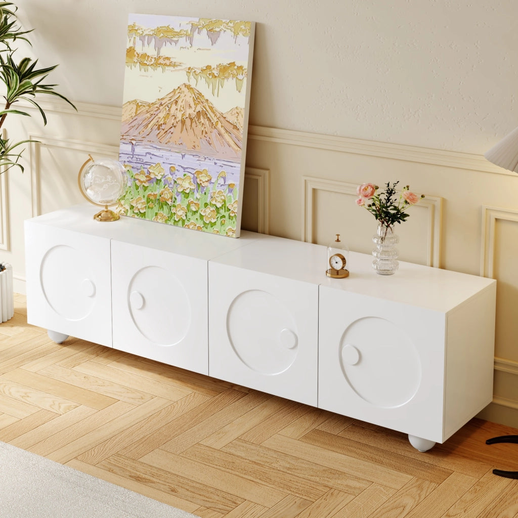 Mobile TV moderno bianco con ante in rilievo 3D, 180,5 x 38 x 50 cm