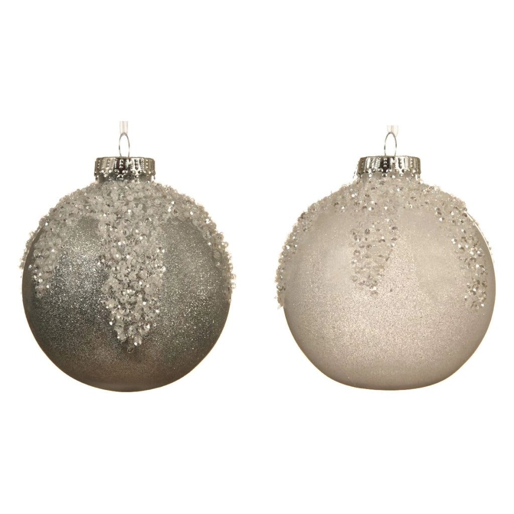 Palline di natale color bianco o argento con decori Kaemingk