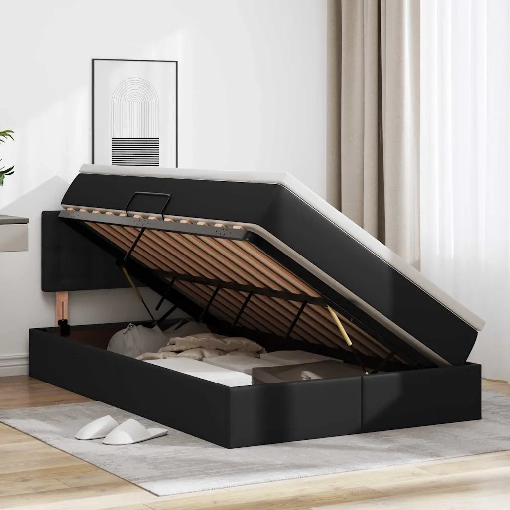 Letto con contenitore e LED Nero 120 x 190 cm Pelle Sintetica