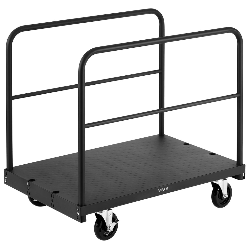Carrello per Cartongesso e Pannelli in Acciaio DT02, Carico 816 kg, Ruote Girevoli, 3 Corrimano, 91,4x61 cm, Robusto per Officina e Garage, Nero