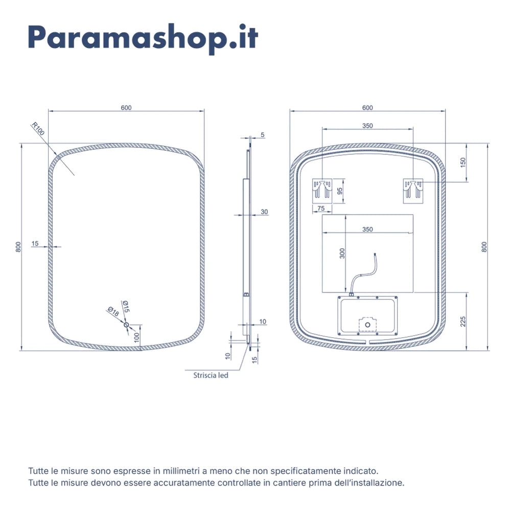 Specchio led 60x80cm luce calda, neutra, fredda e funzione anti-appannamento | Mira