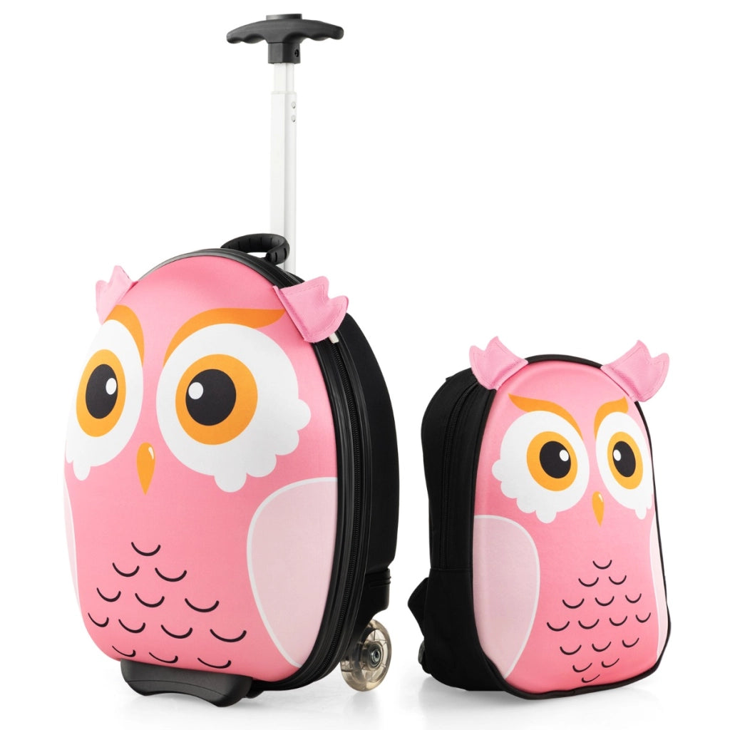 Set di bagagli con ruote per bambini 2 pezzi, Bagaglio a mano da 40cm e zaino da 30cm leggero e portatile Rosa-Bagagli e borse