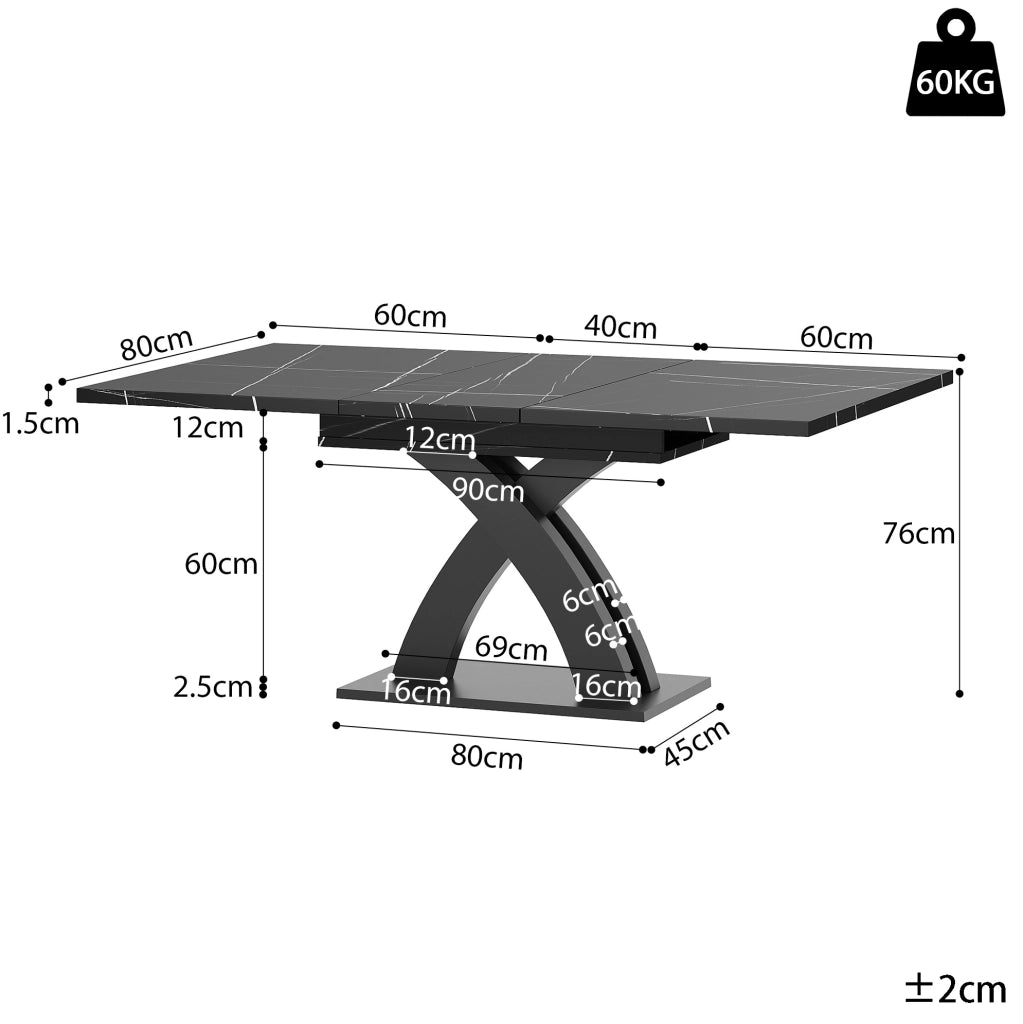 Tavolo da pranzo allungabile 120x80x76 cm in MDF nero