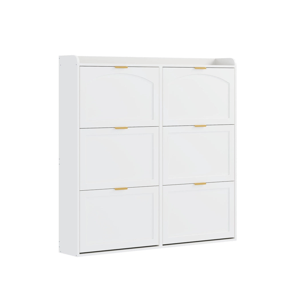 Scarpiera salvaspazio con 6 scomparti ribaltabili, mobile alto bianco 120x23x118 cm per ingresso e corridoio