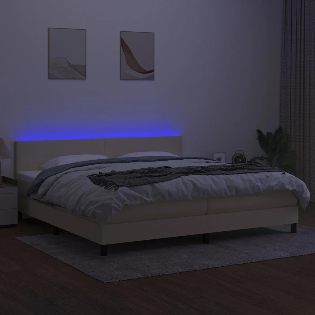Letto a Molle Materasso e LED bianco 200x200cm in Tessuto 3133026