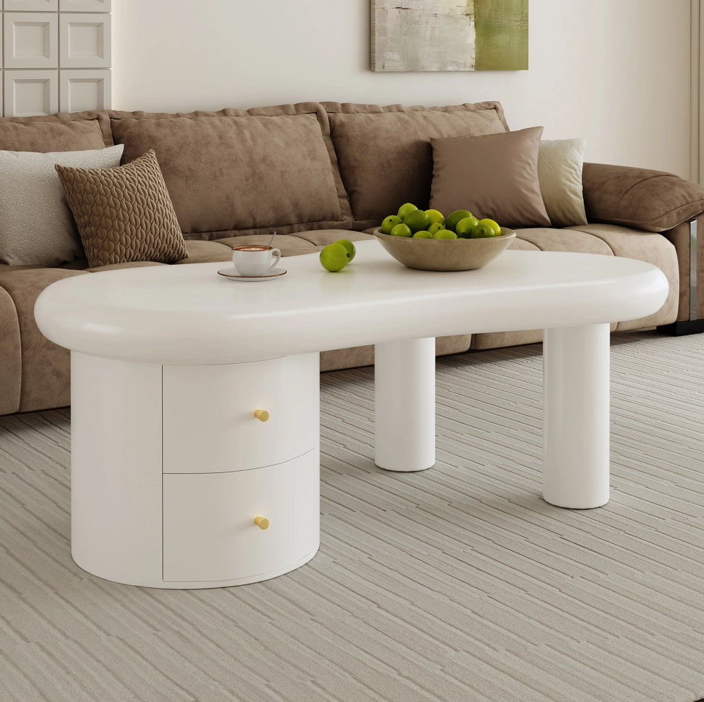 Tavolino da salotto bianco MDF con 2 cassetti