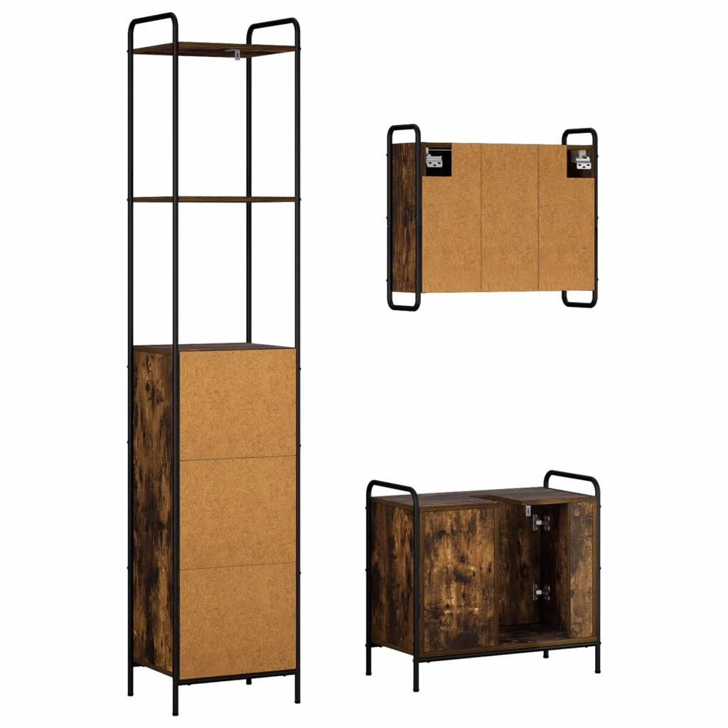 Set di Armadi da Bagno 3 pz Rovere Fumo 40 x 36 x 200,5 cm 3444581
