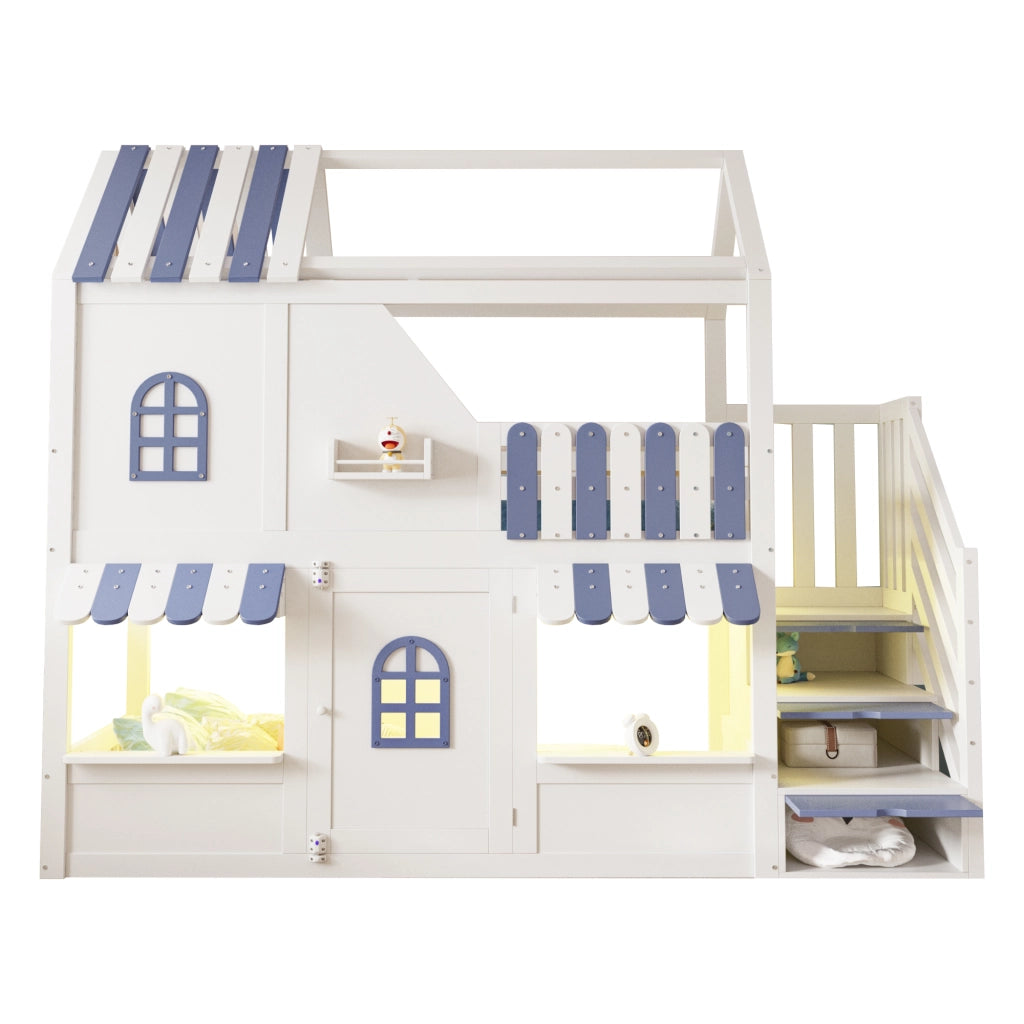 letto a castello legno bianco blu 90 x 200 cm