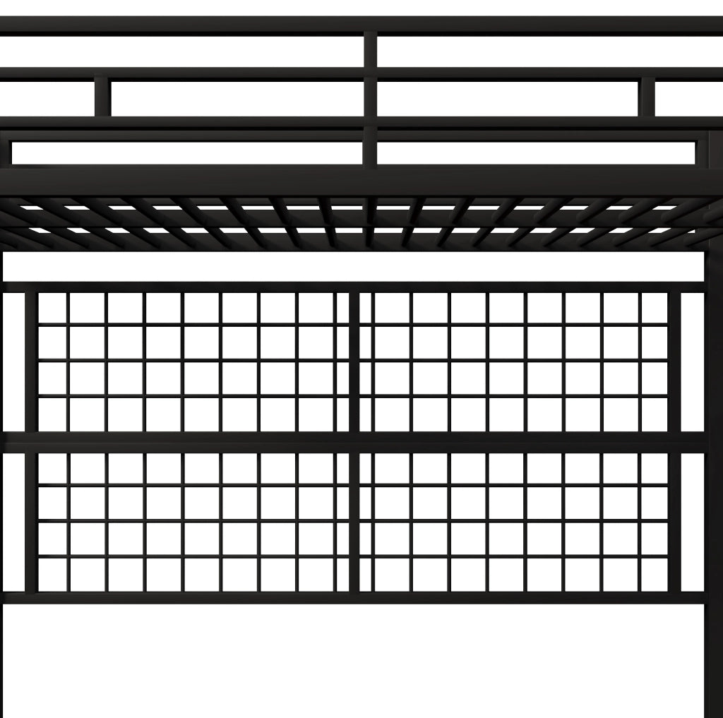 Letto a soppalco 90x200 cm in metallo con scala-armadio, griglia e LED 7 colori