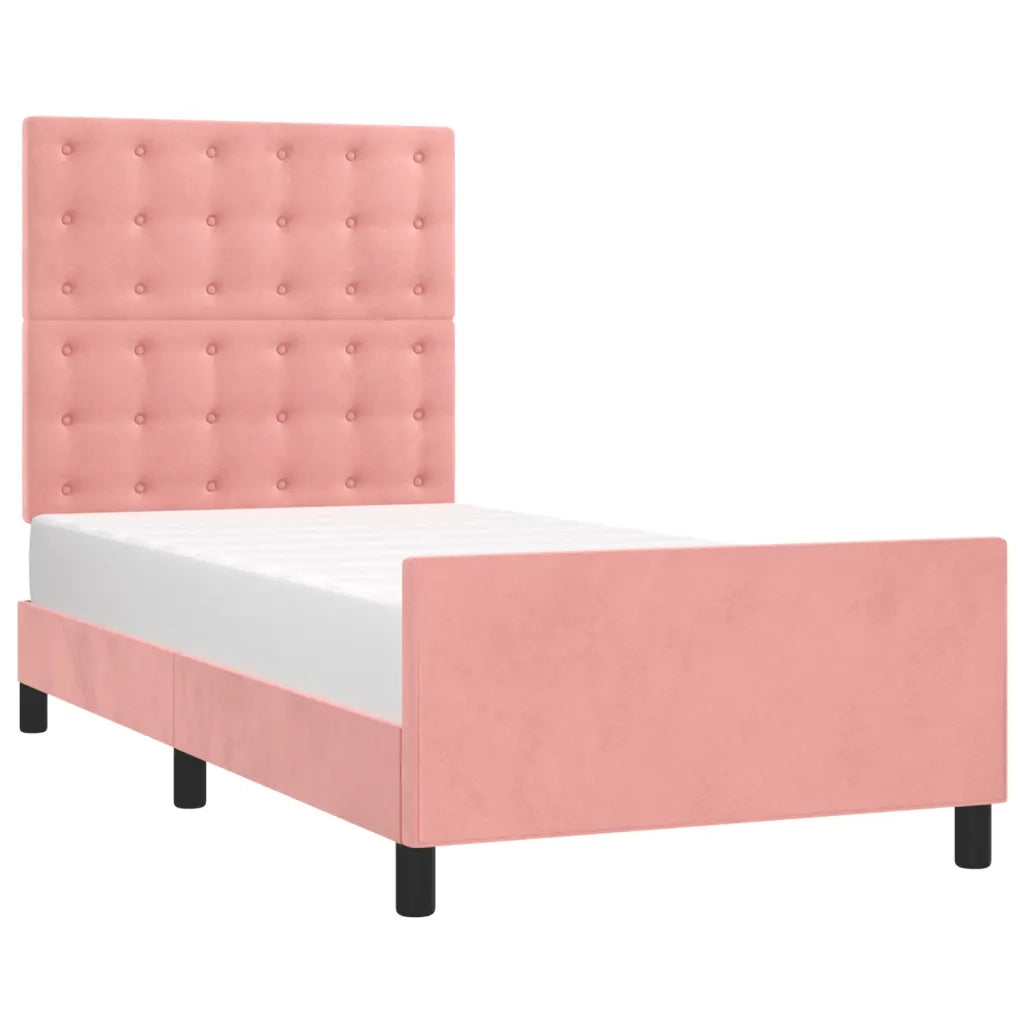 Letto singolo | Letto per adulti | Giroletto con Testiera Rosa 80x200 cm in Velluto