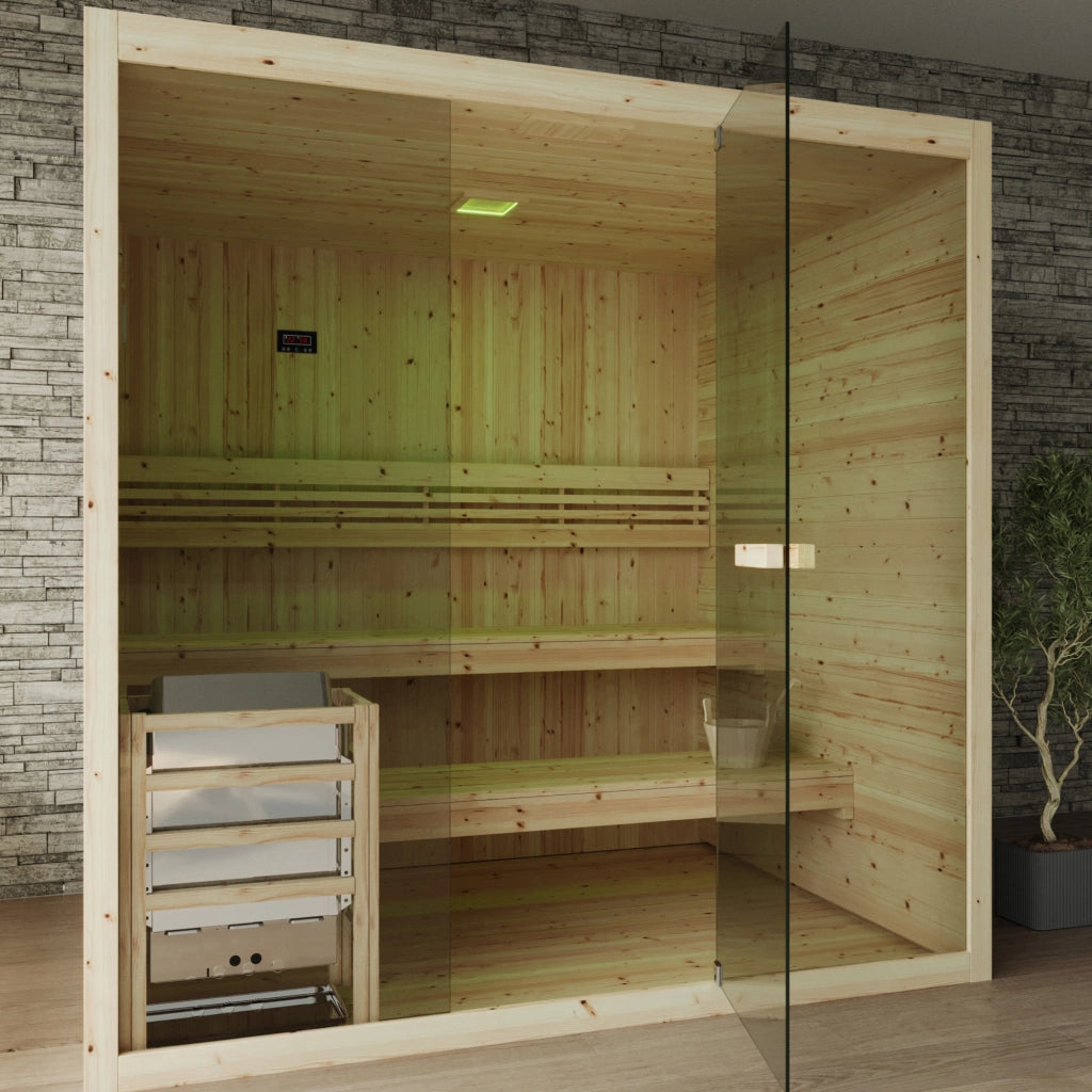 Sauna finlandese da interno 3-4 persone 180x130cm h200 in legno di abete | Nirva
