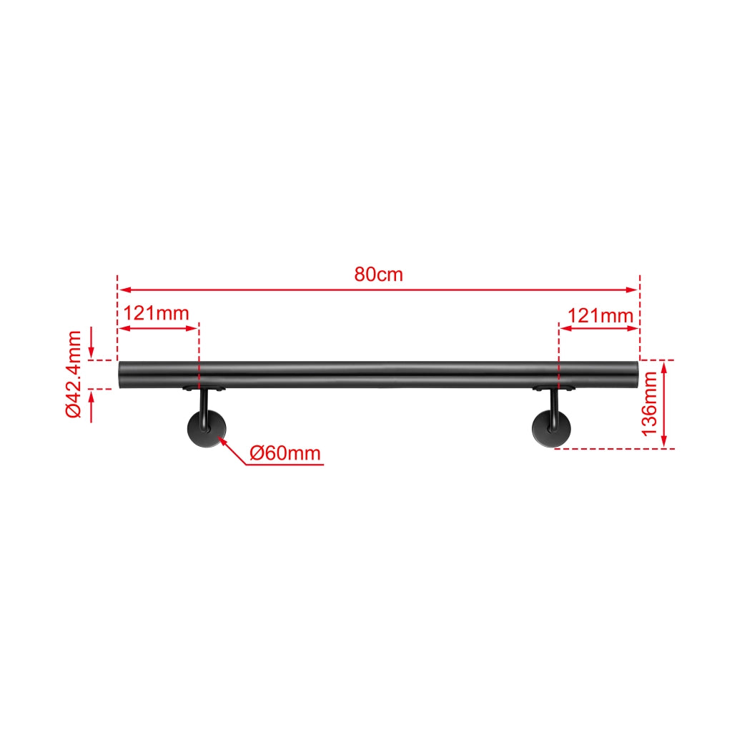 Corrimano a parete in acciaio kit inox AISI 304 nero , Lunghezza 80 cm, Ø 42,4 mm, uso interno ed esterno