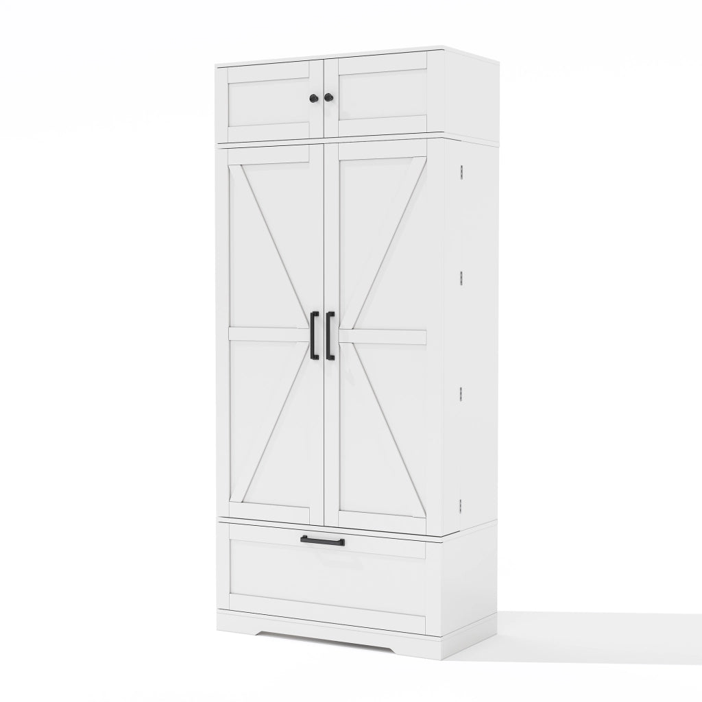 Credenza cucina freestanding 80x40x180 cm con cassetto, ripiani regolabili e portabottiglie, bianca