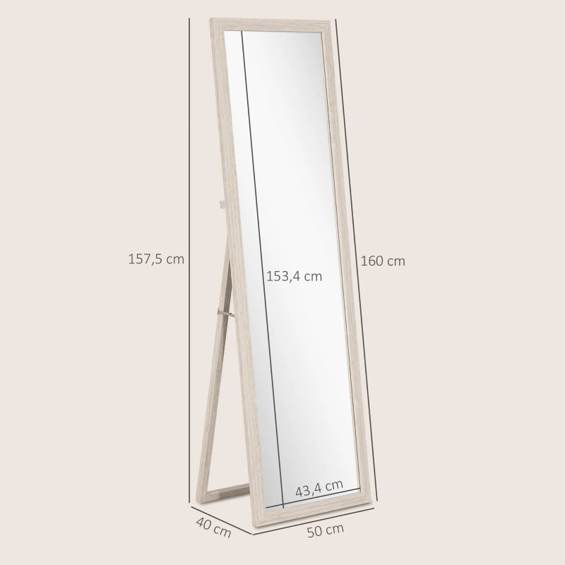 Specchio intero 160 x 50 cm, design rettangolare con cornice, bianco