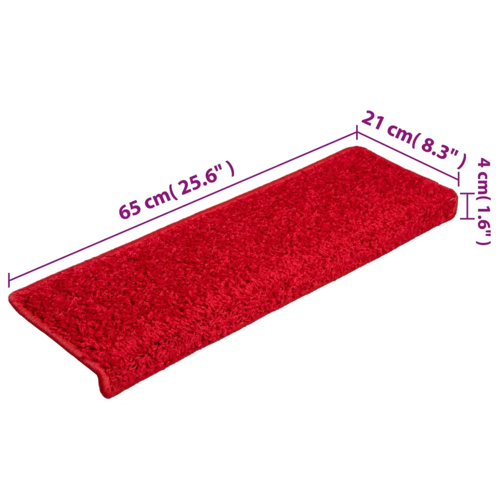 Tappetini per scale 15 pz | Gradini per Scale 65x21x4 cm Rosso Bordo rettangolare