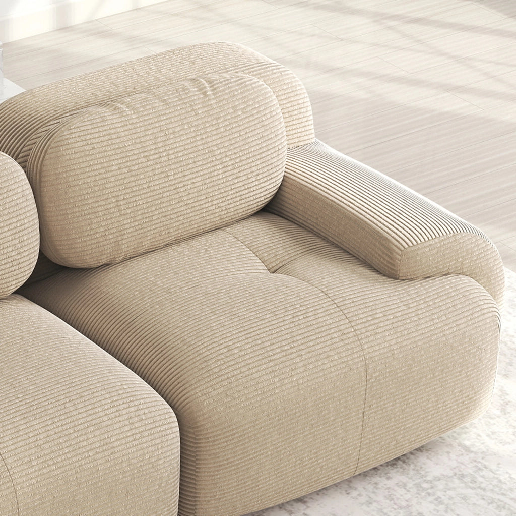 Divano 2 posti modulare in tessuto a coste beige con schiuma ad alta densità e braccioli ergonomici