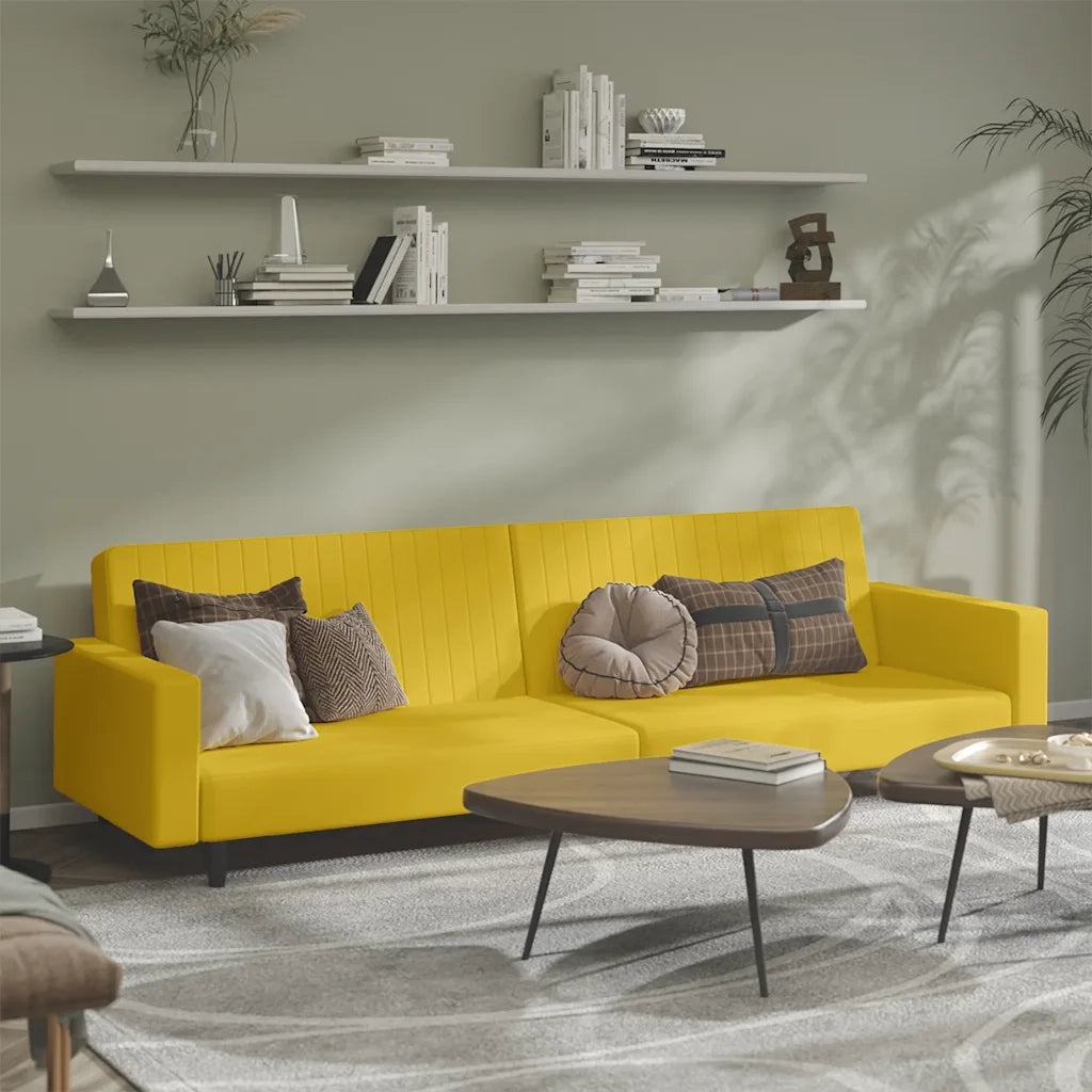 Divano letto | Sof¨¤ letto | Letto singolo a 2 Posti Giallo in Velluto