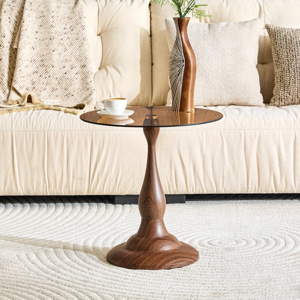 Tavolino da divano rotondo con piano in vetro temperato e base in metallo marrone diametro 50 cm altezza 51.5 cm