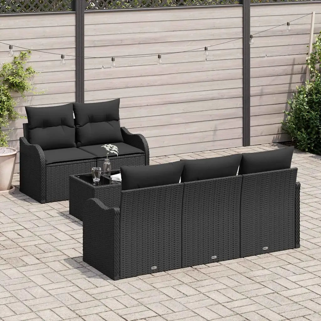 Set Divano da Giardino 6 pcs Nero Polyrattan, Acciaio e Vetro