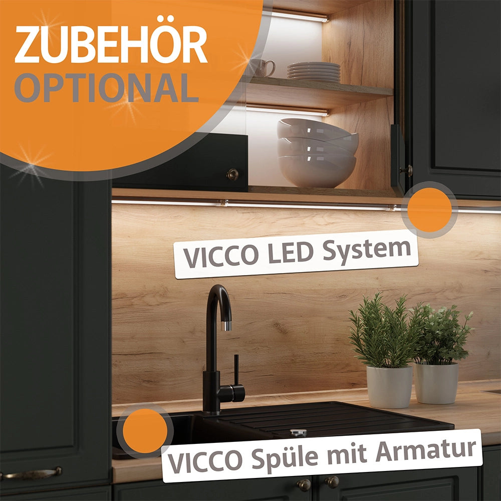 Vicco Cucina componibile Nero lucido/bianco 200 cm , PL Rovere