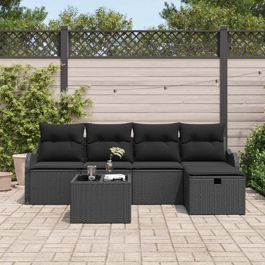 Set Divano da Giardino con cuscino 6 pcs Nero polyrattan